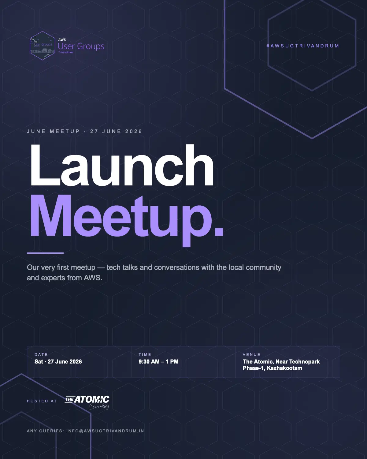 AWS UG Trivandrum, the launch meetup event poster