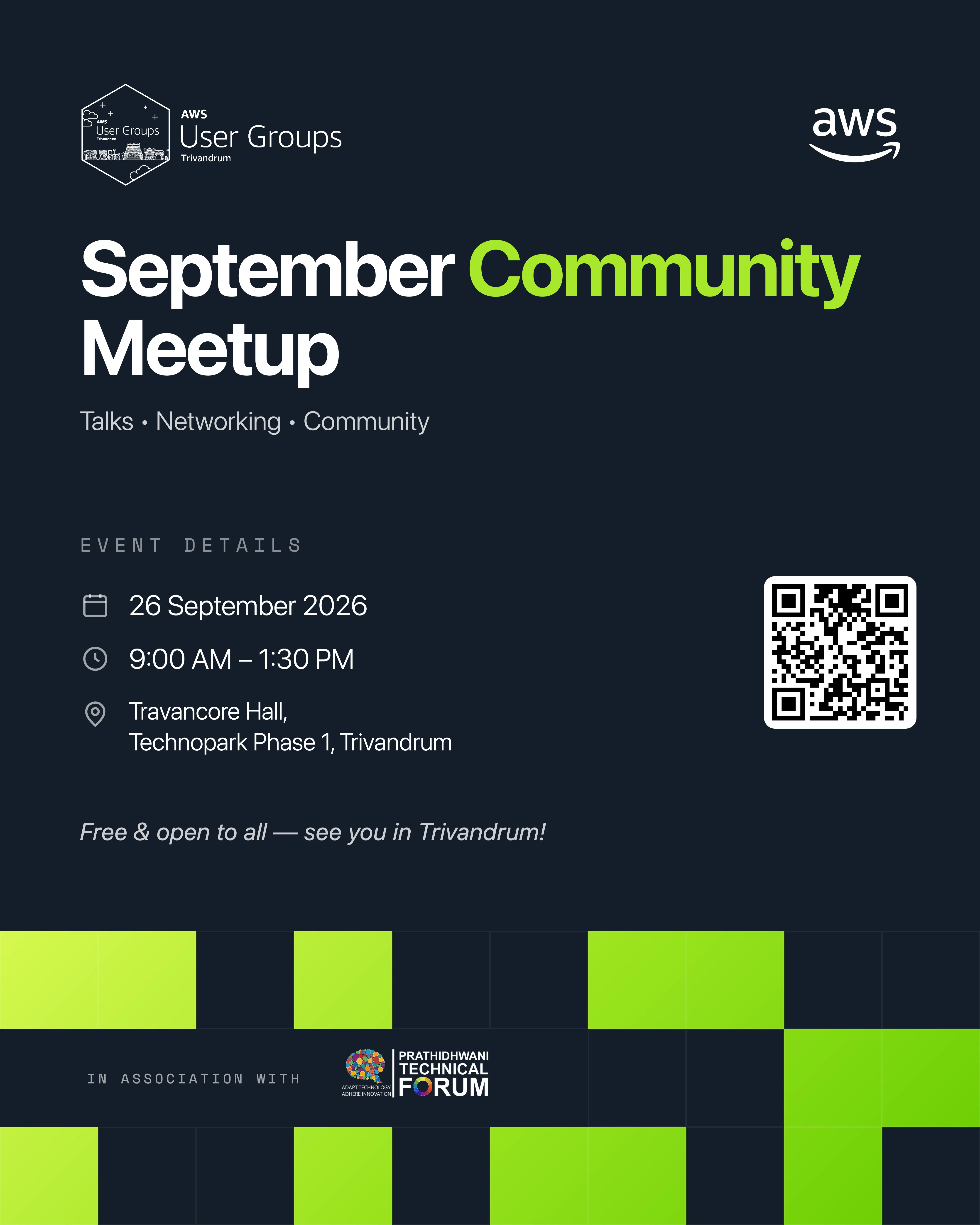 AWS UG Trivandrum, September community meetup event poster